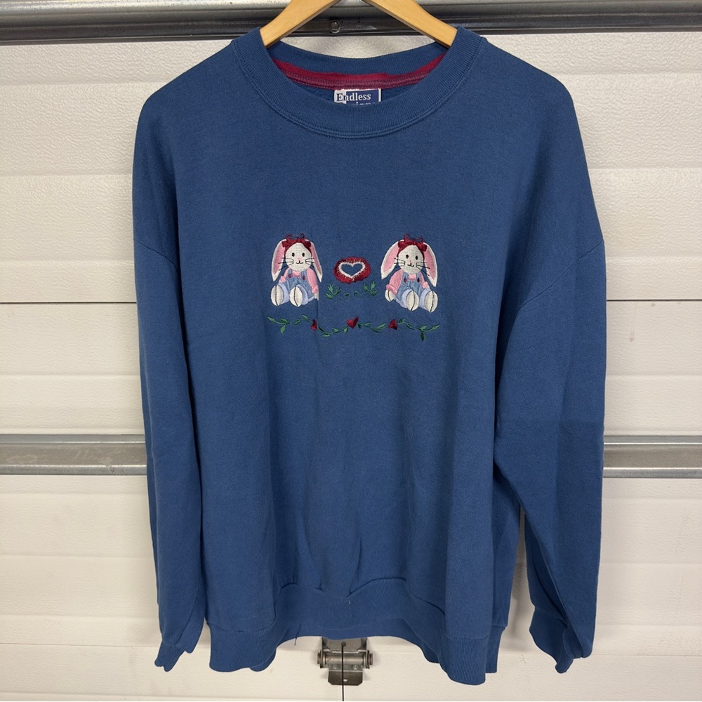 Blue Crew Neck Sweater with Bunny Design